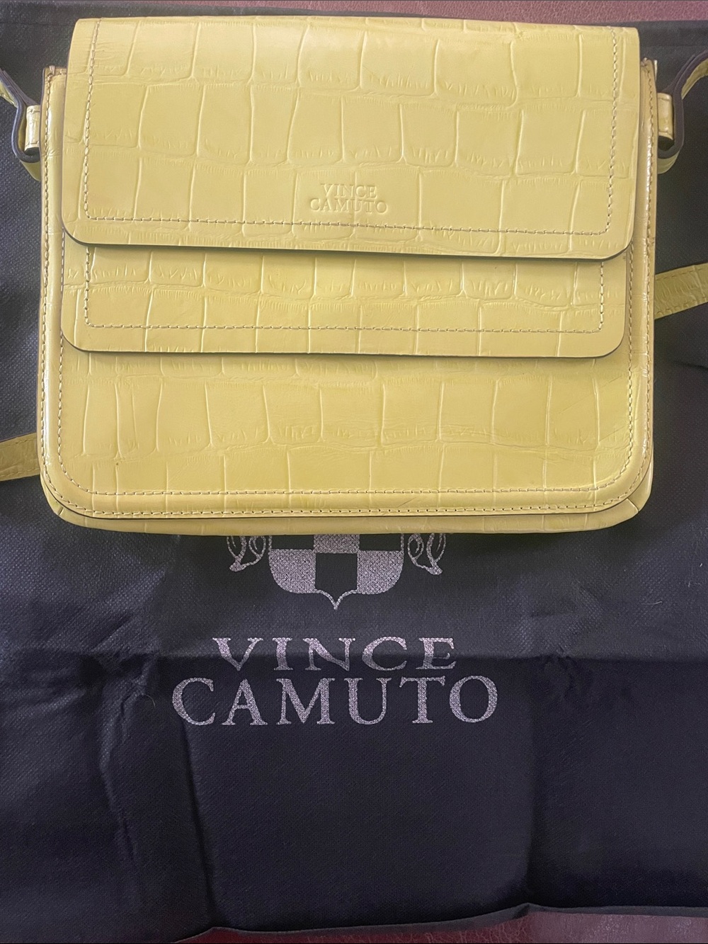 Vince Camuto Lemon Yellow Croc-Embossed Crossbody